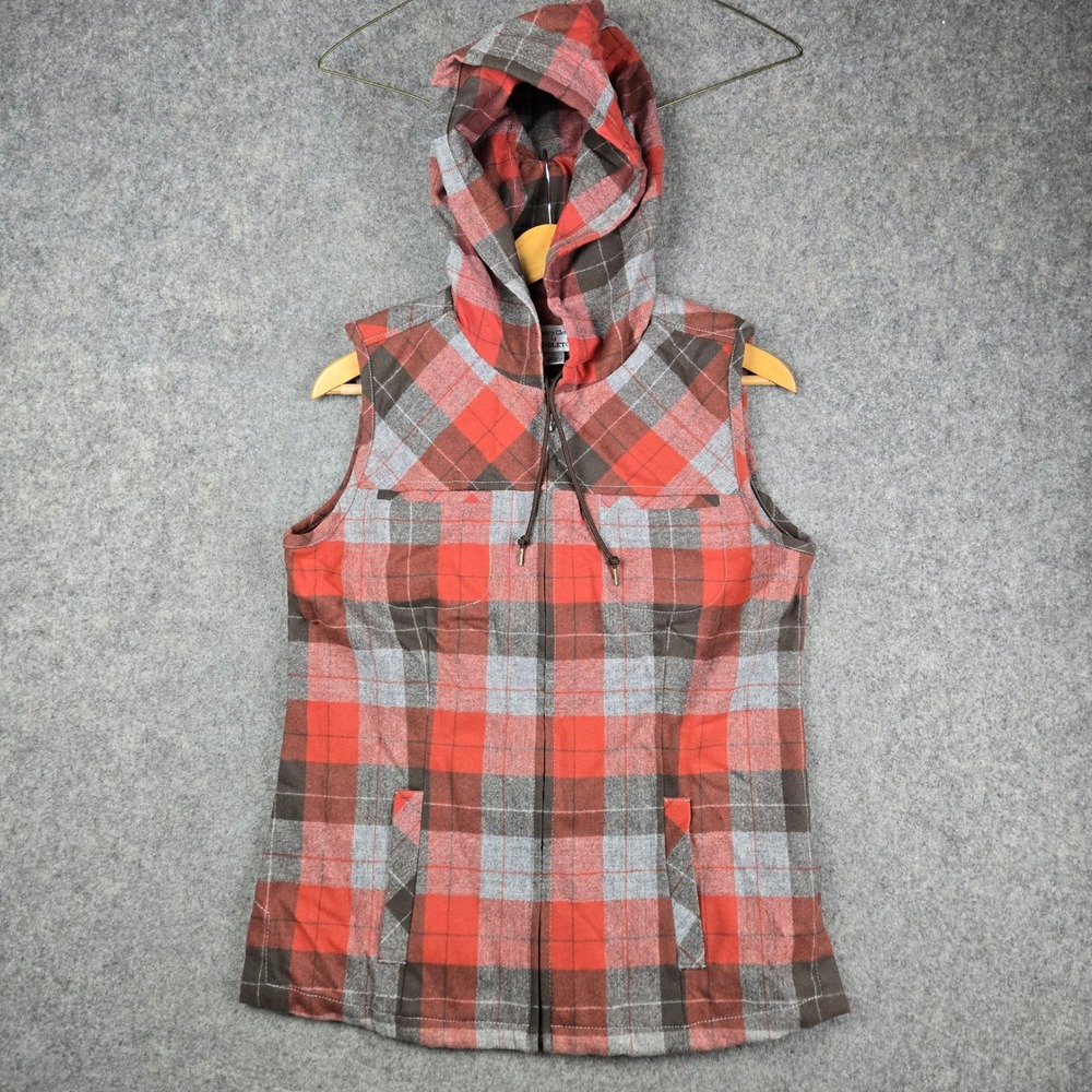 Pendleton Plaid Wool Vest Womens Medium Red Hooded Zip Country Clothes Jacket